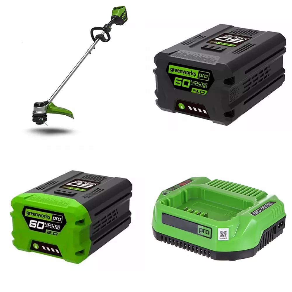 Greenworks GD60LT триммер аккумуляторный с АКБ G60B4 и G60B2 + ЗУ G60B2/G60C в комплекте